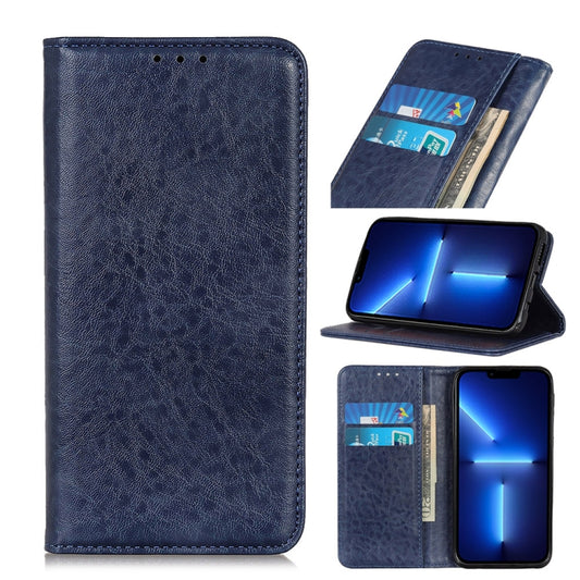 For iPhone 13 Pro Magnetic Crazy Horse Texture Horizontal Flip Leather Case with Holder & Card Slots & Wallet (Blue) - iPhone 13 Pro Cases by buy2fix | Online Shopping UK | buy2fix