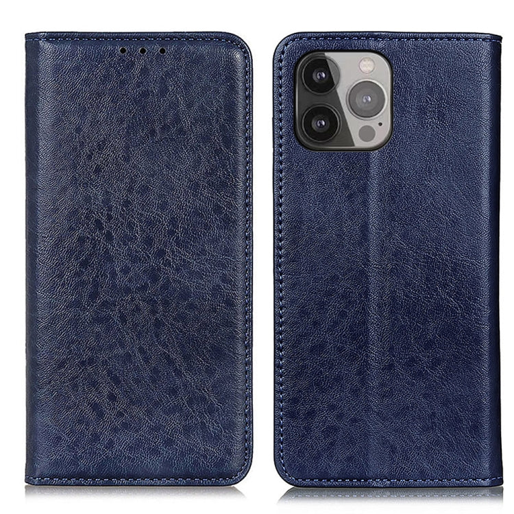 For iPhone 13 Pro Max Magnetic Crazy Horse Texture Horizontal Flip Leather Case with Holder & Card Slots & Wallet (Blue) by buy2fix