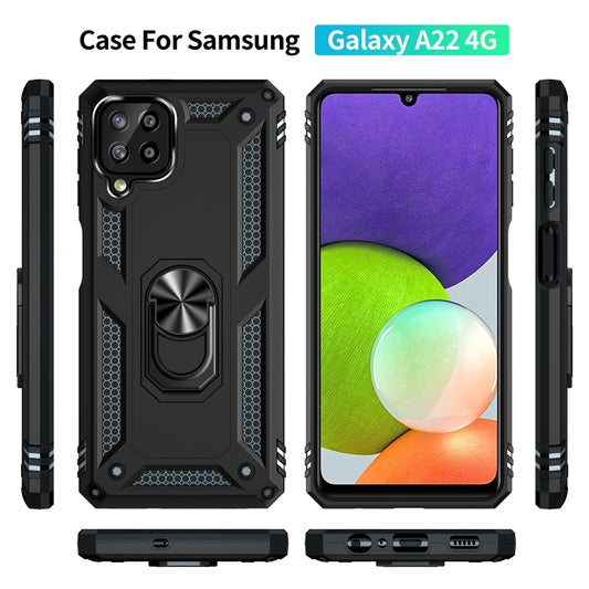 For Samsung Galaxy A22 4G Shockproof TPU + PC Protective Case with 360 Degree Rotating Holder(Black) by buy2fix