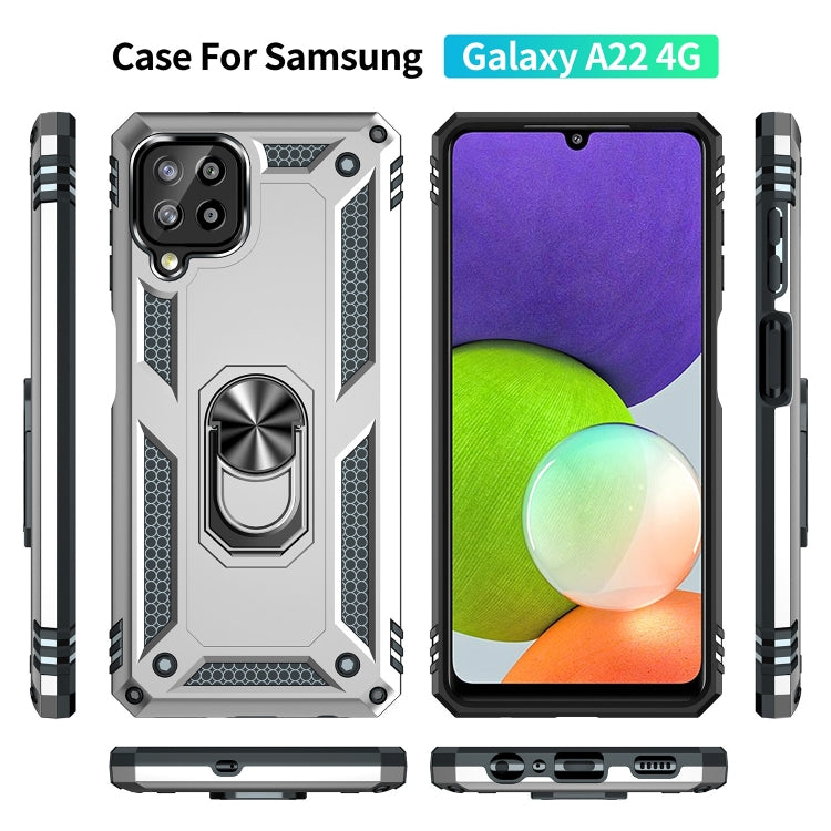 For Samsung Galaxy A22 4G Shockproof TPU + PC Protective Case with 360 Degree Rotating Holder(Silver) by buy2fix