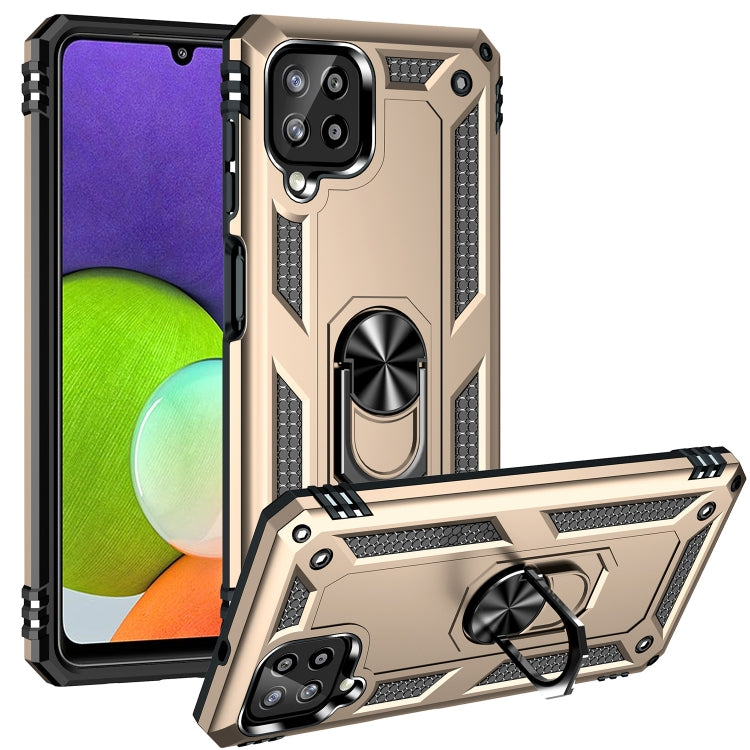 For Samsung Galaxy A22 4G Shockproof TPU + PC Protective Case with 360 Degree Rotating Holder(Gold) by buy2fix