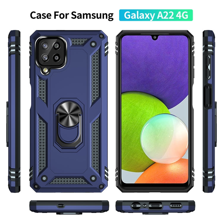 For Samsung Galaxy A22 4G Shockproof TPU + PC Protective Case with 360 Degree Rotating Holder(Blue) by buy2fix