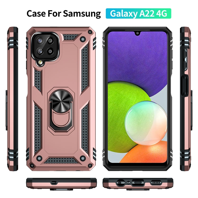 For Samsung Galaxy A22 4G Shockproof TPU + PC Protective Case with 360 Degree Rotating Holder(Rose Gold) by buy2fix