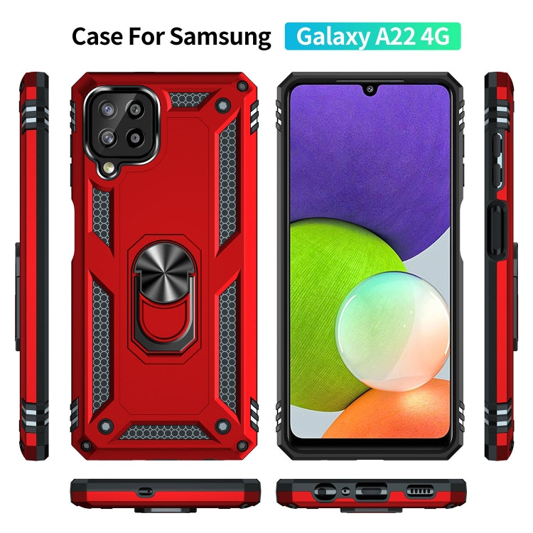 For Samsung Galaxy A22 4G Shockproof TPU + PC Protective Case with 360 Degree Rotating Holder(Red) by buy2fix
