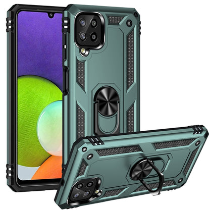 For Samsung Galaxy A22 4G Shockproof TPU + PC Protective Case with 360 Degree Rotating Holder(Dark Green) by buy2fix