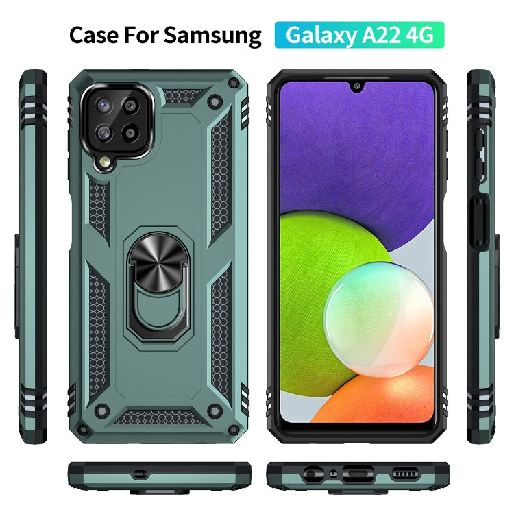 For Samsung Galaxy A22 4G Shockproof TPU + PC Protective Case with 360 Degree Rotating Holder(Dark Green) by buy2fix