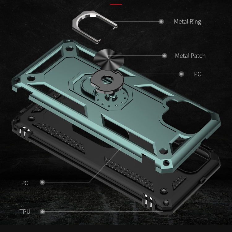 For Samsung Galaxy A22 4G Shockproof TPU + PC Protective Case with 360 Degree Rotating Holder(Dark Green) by buy2fix