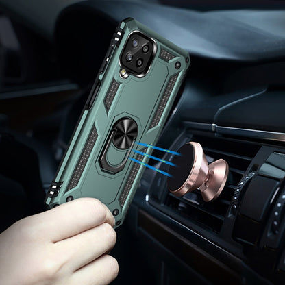 For Samsung Galaxy A22 4G Shockproof TPU + PC Protective Case with 360 Degree Rotating Holder(Dark Green) by buy2fix