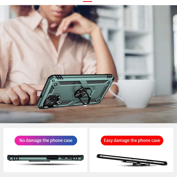 For Samsung Galaxy A22 4G Shockproof TPU + PC Protective Case with 360 Degree Rotating Holder(Dark Green) by buy2fix