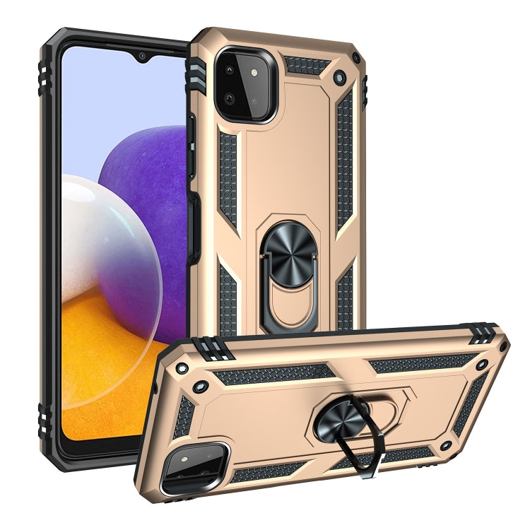For Samsung Galaxy A22 5G Shockproof TPU + PC Protective Case with 360 Degree Rotating Holder(Gold) by buy2fix