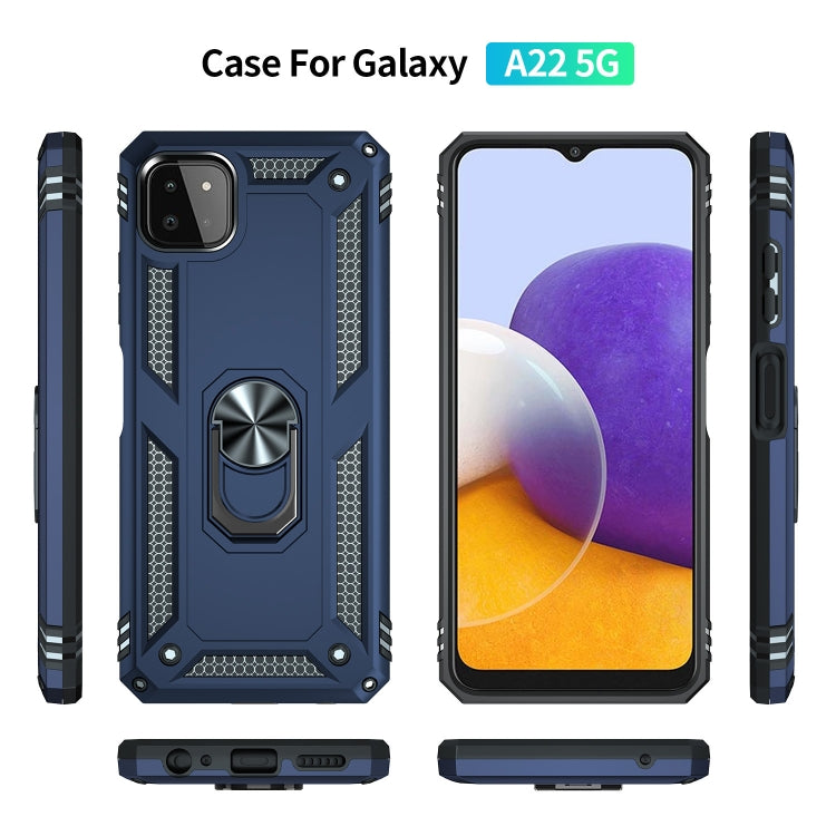 For Samsung Galaxy A22 5G Shockproof TPU + PC Protective Case with 360 Degree Rotating Holder(Blue) by buy2fix