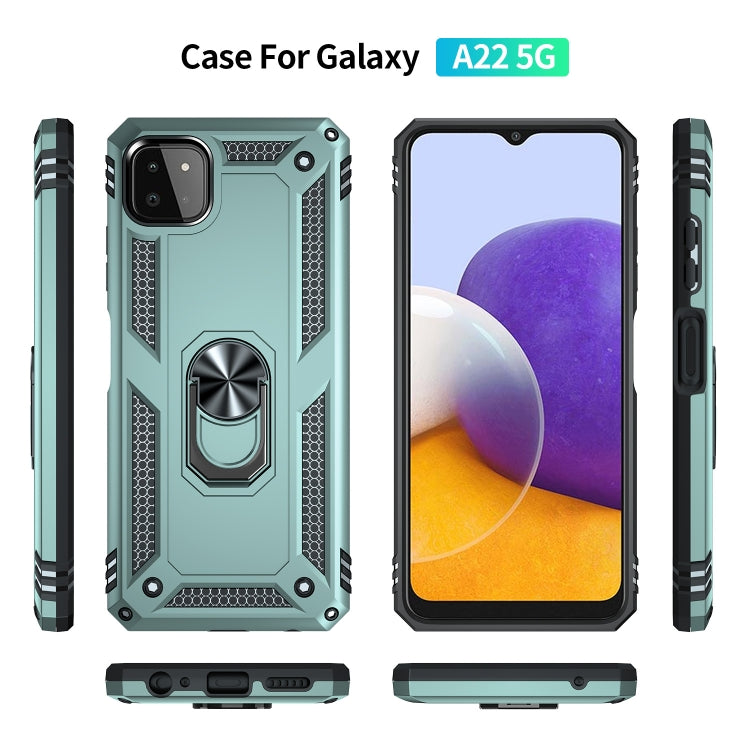 For Samsung Galaxy A22 5G Shockproof TPU + PC Protective Case with 360 Degree Rotating Holder(Dark Green) by buy2fix