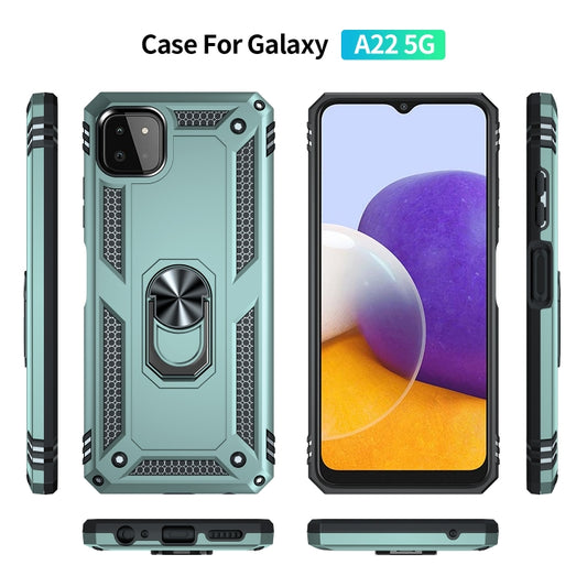 For Samsung Galaxy A22 5G Shockproof TPU + PC Protective Case with 360 Degree Rotating Holder(Dark Green) by buy2fix