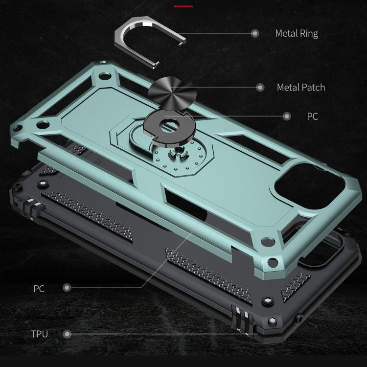 For Samsung Galaxy A22 5G Shockproof TPU + PC Protective Case with 360 Degree Rotating Holder(Dark Green) by buy2fix