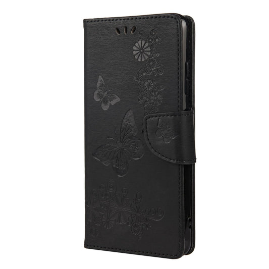 For Samsung Galaxy A22 5G Vintage Embossed Floral Butterfly Pattern Horizontal Flip Leather Case with Card Slot & Holder & Wallet & Lanyard(Black) by buy2fix