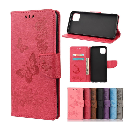 For Samsung Galaxy A22 5G Vintage Embossed Floral Butterfly Pattern Horizontal Flip Leather Case with Card Slot & Holder & Wallet & Lanyard(Red) by buy2fix