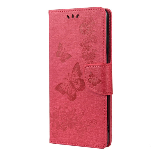 For Samsung Galaxy A22 5G Vintage Embossed Floral Butterfly Pattern Horizontal Flip Leather Case with Card Slot & Holder & Wallet & Lanyard(Red) by buy2fix