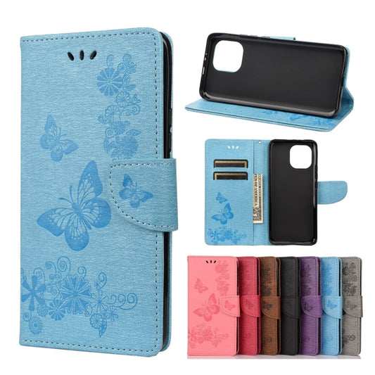 For Xiaomi Mi 11 Vintage Embossed Floral Butterfly Pattern Horizontal Flip Leather Case with Card Slot & Holder & Wallet & Lanyard(Blue) - Xiaomi Cases by buy2fix | Online Shopping UK | buy2fix
