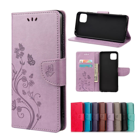For Samsung Galaxy A22 5G Butterfly Flower Pattern Horizontal Flip Leather Case with Holder & Card Slots & Wallet(Light Purple) - Galaxy Phone Cases by buy2fix | Online Shopping UK | buy2fix