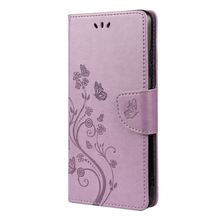 For Samsung Galaxy A22 5G Butterfly Flower Pattern Horizontal Flip Leather Case with Holder & Card Slots & Wallet(Light Purple) - Galaxy Phone Cases by buy2fix | Online Shopping UK | buy2fix