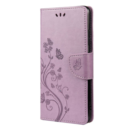 For Samsung Galaxy A22 5G Butterfly Flower Pattern Horizontal Flip Leather Case with Holder & Card Slots & Wallet(Light Purple) - Galaxy Phone Cases by buy2fix | Online Shopping UK | buy2fix