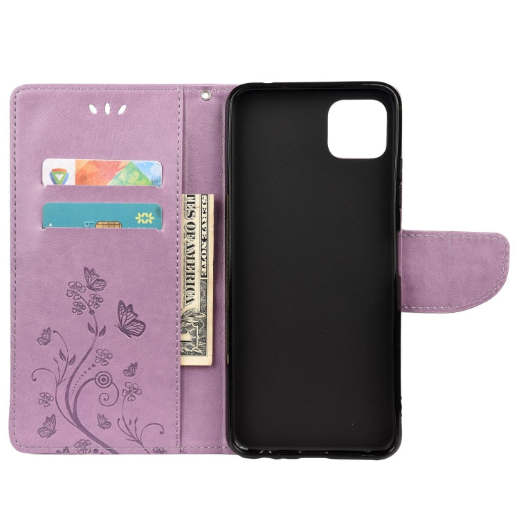 For Samsung Galaxy A22 5G Butterfly Flower Pattern Horizontal Flip Leather Case with Holder & Card Slots & Wallet(Light Purple) - Galaxy Phone Cases by buy2fix | Online Shopping UK | buy2fix