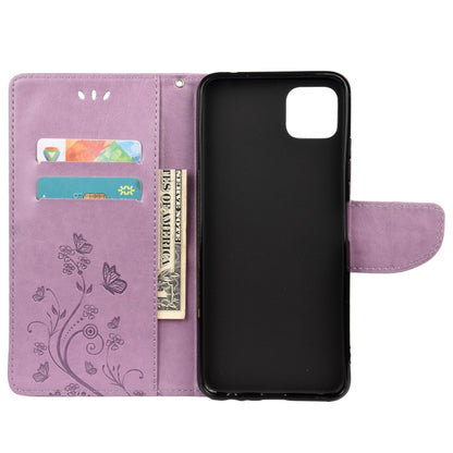 For Samsung Galaxy A22 5G Butterfly Flower Pattern Horizontal Flip Leather Case with Holder & Card Slots & Wallet(Light Purple) - Galaxy Phone Cases by buy2fix | Online Shopping UK | buy2fix