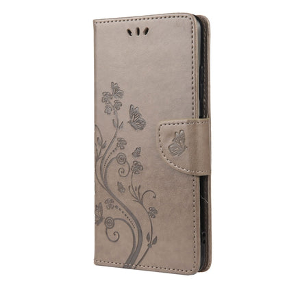 For Samsung Galaxy A22 5G Butterfly Flower Pattern Horizontal Flip Leather Case with Holder & Card Slots & Wallet(Grey) by buy2fix