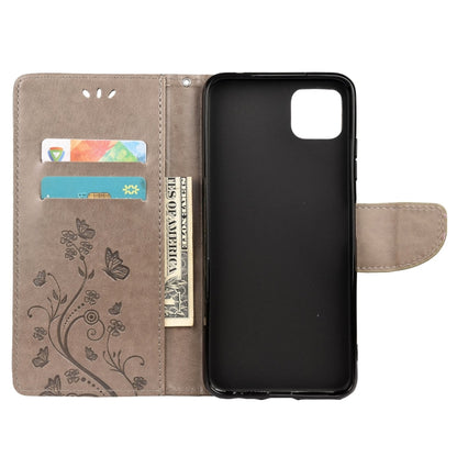 For Samsung Galaxy A22 5G Butterfly Flower Pattern Horizontal Flip Leather Case with Holder & Card Slots & Wallet(Grey) by buy2fix