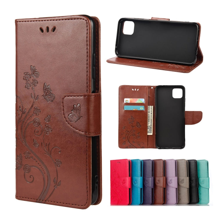 For Samsung Galaxy A22 5G Butterfly Flower Pattern Horizontal Flip Leather Case with Holder & Card Slots & Wallet(Brown) by buy2fix