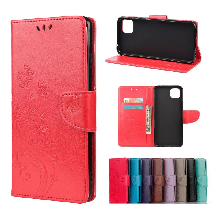 For Samsung Galaxy A22 5G Butterfly Flower Pattern Horizontal Flip Leather Case with Holder & Card Slots & Wallet(Red) by buy2fix
