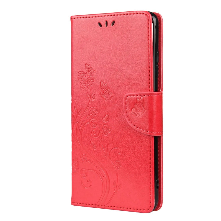 For Samsung Galaxy A22 5G Butterfly Flower Pattern Horizontal Flip Leather Case with Holder & Card Slots & Wallet(Red) by buy2fix