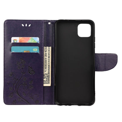 For Samsung Galaxy A22 5G Butterfly Flower Pattern Horizontal Flip Leather Case with Holder & Card Slots & Wallet(Deep Purple) by buy2fix
