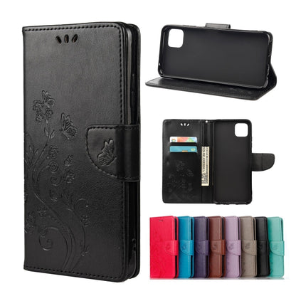 For Samsung Galaxy A22 5G Butterfly Flower Pattern Horizontal Flip Leather Case with Holder & Card Slots & Wallet(Black) by buy2fix