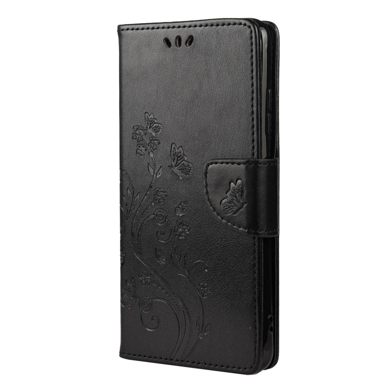 For Samsung Galaxy A22 5G Butterfly Flower Pattern Horizontal Flip Leather Case with Holder & Card Slots & Wallet(Black) by buy2fix