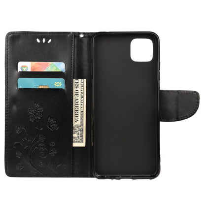 For Samsung Galaxy A22 5G Butterfly Flower Pattern Horizontal Flip Leather Case with Holder & Card Slots & Wallet(Black) by buy2fix