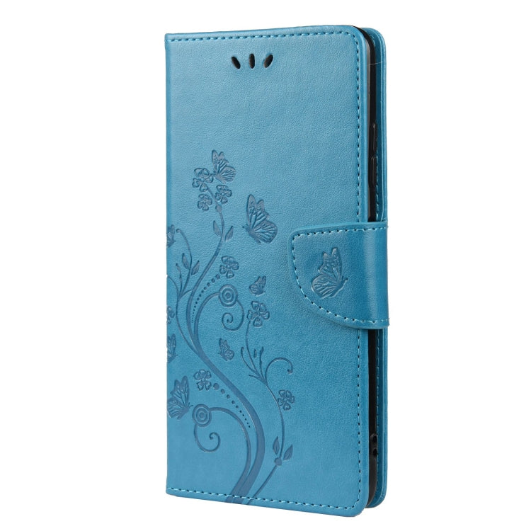 For Samsung Galaxy A22 5G Butterfly Flower Pattern Horizontal Flip Leather Case with Holder & Card Slots & Wallet(Blue) by buy2fix