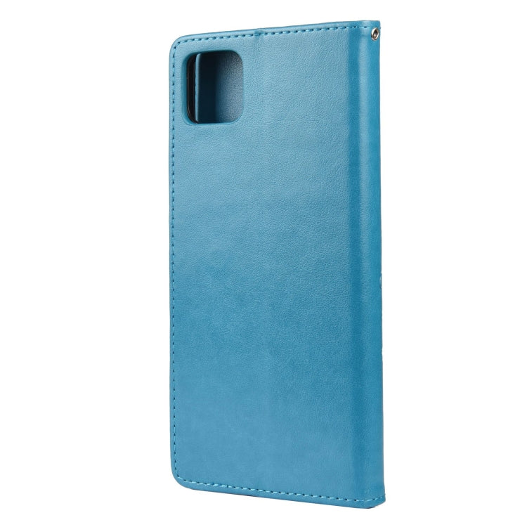 For Samsung Galaxy A22 5G Butterfly Flower Pattern Horizontal Flip Leather Case with Holder & Card Slots & Wallet(Blue) by buy2fix