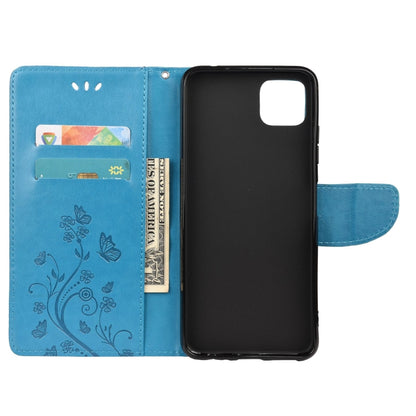 For Samsung Galaxy A22 5G Butterfly Flower Pattern Horizontal Flip Leather Case with Holder & Card Slots & Wallet(Blue) by buy2fix