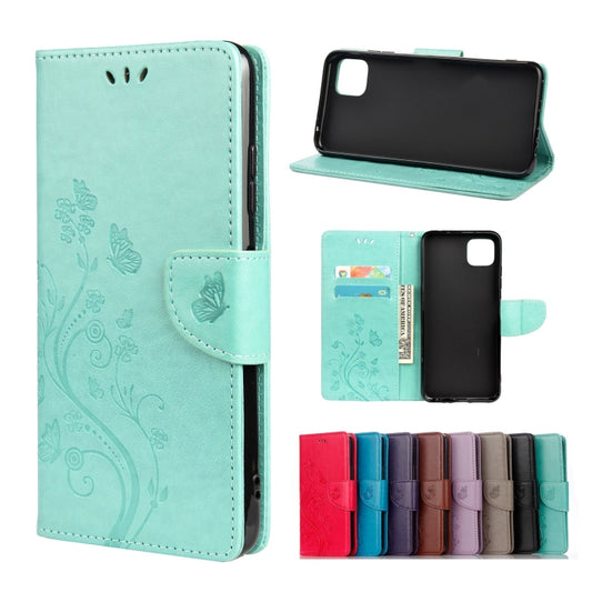 For Samsung Galaxy A22 5G Butterfly Flower Pattern Horizontal Flip Leather Case with Holder & Card Slots & Wallet(Green) - Galaxy Phone Cases by buy2fix | Online Shopping UK | buy2fix
