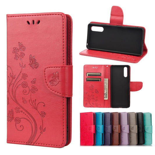 For Sony Xperia 10 III Butterfly Flower Pattern Horizontal Flip Leather Case with Holder & Card Slots & Wallet(Red) - Sony Cases by buy2fix | Online Shopping UK | buy2fix