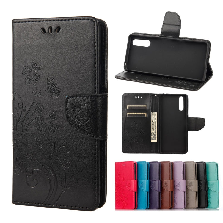 For Sony Xperia 10 III Butterfly Flower Pattern Horizontal Flip Leather Case with Holder & Card Slots & Wallet(Black) by buy2fix