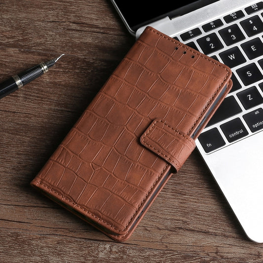 For OnePlus 7 Pro Skin Feel Crocodile Texture Magnetic Clasp Horizontal Flip PU Leather Case with Holder & Card Slots & Wallet(Brown) - OnePlus Cases by buy2fix | Online Shopping UK | buy2fix