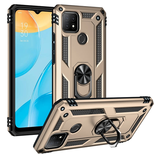 For OPPO A15 Shockproof TPU + PC Protective Case with 360 Degree Rotating Holder(Gold) by buy2fix