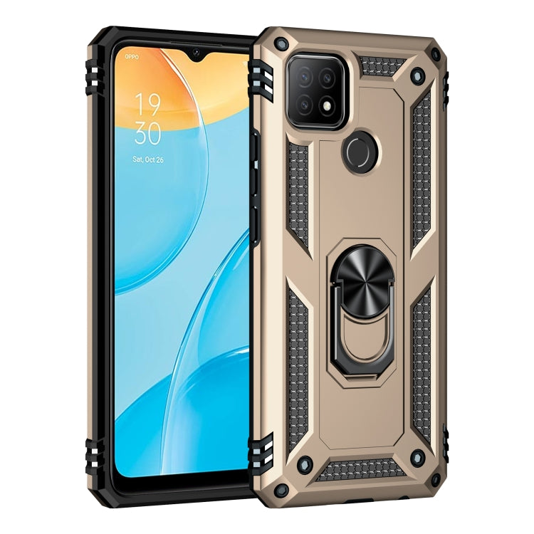 For OPPO A15 Shockproof TPU + PC Protective Case with 360 Degree Rotating Holder(Gold) by buy2fix