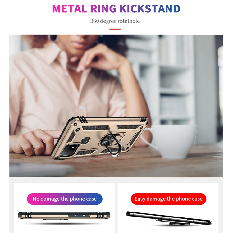 For OPPO A15 Shockproof TPU + PC Protective Case with 360 Degree Rotating Holder(Gold) by buy2fix