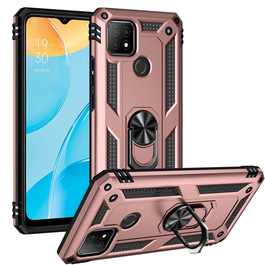 For OPPO A15 Shockproof TPU + PC Protective Case with 360 Degree Rotating Holder(Rose Gold) by buy2fix