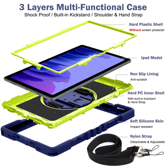 360 Degree Rotation Contrast Color Shockproof Silicone + PC Case with Holder & Hand Grip Strap & Shoulder Strap For Samsung Galaxy Tab A7 10.4 (2020) T500/T505(Navy Blue+Yellow Green) - Other Galaxy Tab PC by buy2fix | Online Shopping UK | buy2fix