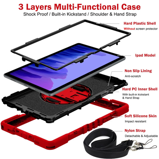 360 Degree Rotation Contrast Color Shockproof Silicone + PC Case with Holder & Hand Grip Strap & Shoulder Strap For Samsung Galaxy Tab A7 10.4 (2020) T500/T505(Red+Black) - Other Galaxy Tab PC by buy2fix | Online Shopping UK | buy2fix