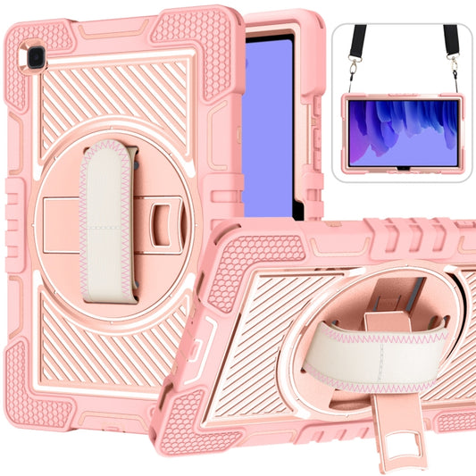 360 Degree Rotation Contrast Color Shockproof Silicone + PC Case with Holder & Hand Grip Strap & Shoulder Strap For Samsung Galaxy Tab A7 10.4 (2020) T500/T505(Rose Gold) - Other Galaxy Tab PC by buy2fix | Online Shopping UK | buy2fix